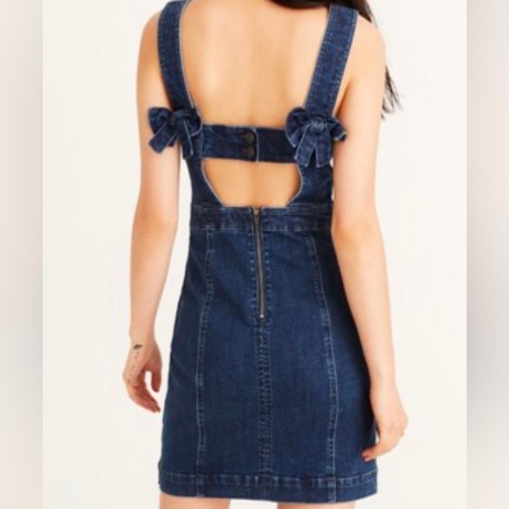 NWT Women's Madewell Denim Apron Bow-Back Dress Size 6 Mini Classic Feminine